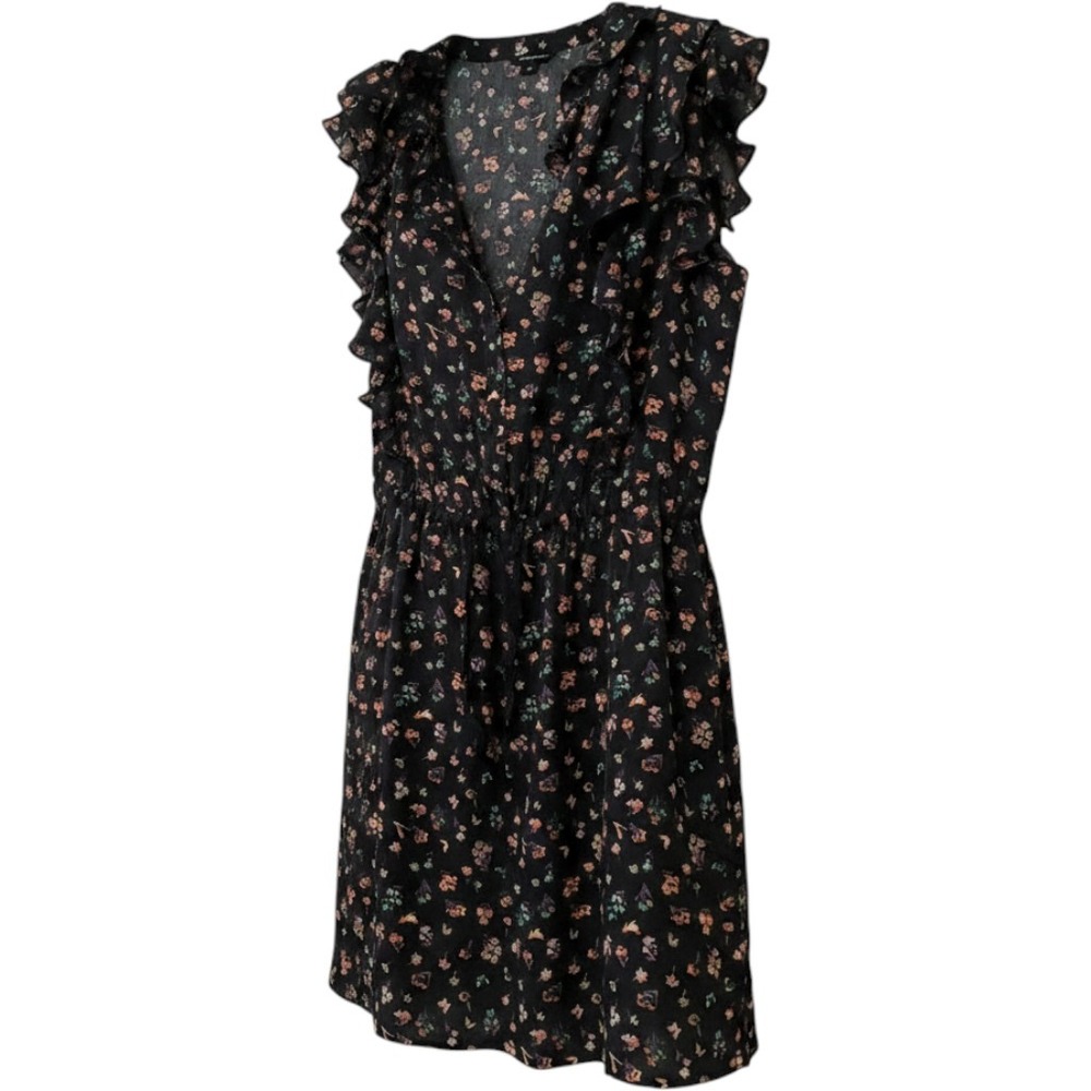 I Heart Ronson Womens XL Floral Ruffle Sleeveless Mini Dress Black Button Front